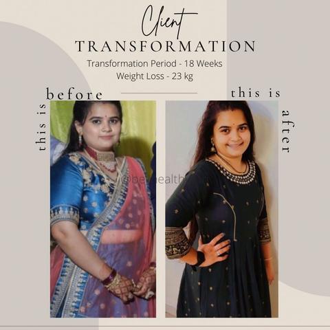 Client before and after photos: 23 kg lost in 18 weeks