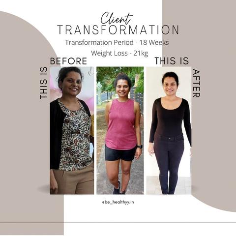 Client before and after photos: 21 kg lost in 18 weeks