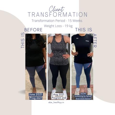 Client before and after photos: 19 kg lost in 15 weeks