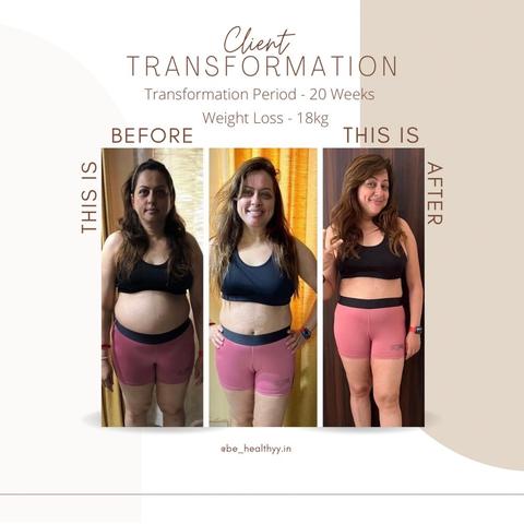 Client before and after photos: 18 kg lost in 20 weeks