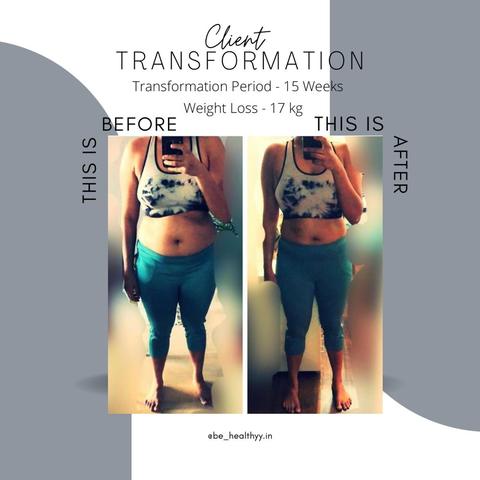 Client before and after photos: 17 kg lost in 15 weeks