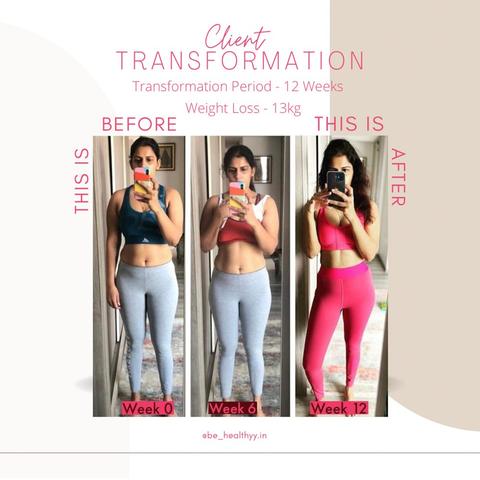 Client before and after photos: 13 kg lost in 12 weeks