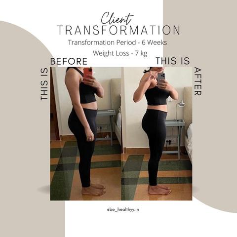 Client before and after photos: 7 kg lost in 6 weeks
