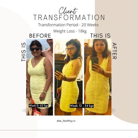 Client before and after photos: 18 kg lost in 20 weeks