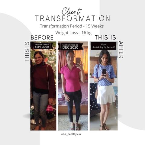 Client before and after photos: 16 kg lost in 15 weeks
