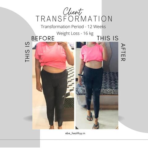 Client before and after photos: 16 kg lost in 12 weeks