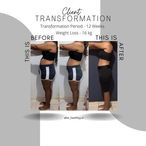 Client before and after photos: 16 kg lost in 12 weeks