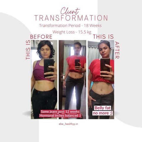 Client before and after photos: 15.5 kg lost in 18 weeks