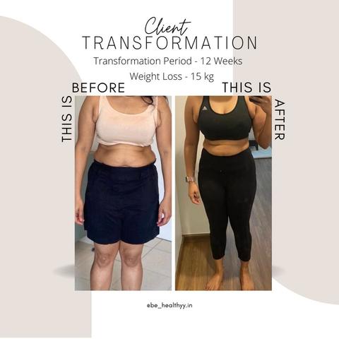 Client before and after photos: 15 kg lost in 12 weeks