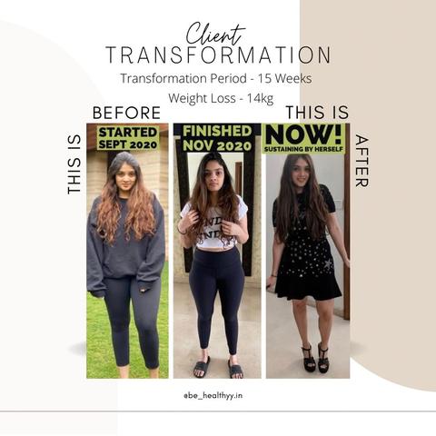 Client before and after photos: 14 kg lost in 15 weeks