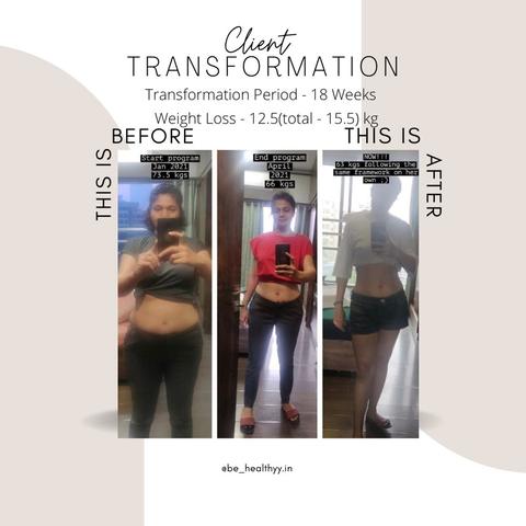 Client before and after photos: 12.5 kg lost in 18 weeks (15.5 kg in total)