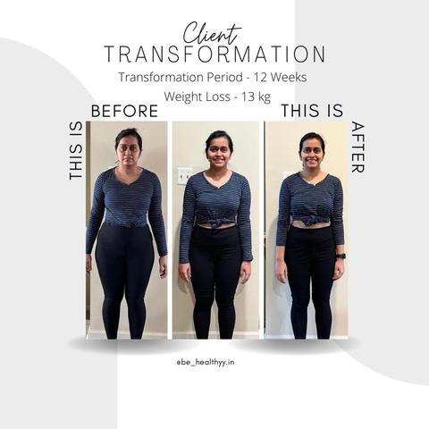 Client before and after photos: 13 kg lost in 12 weeks