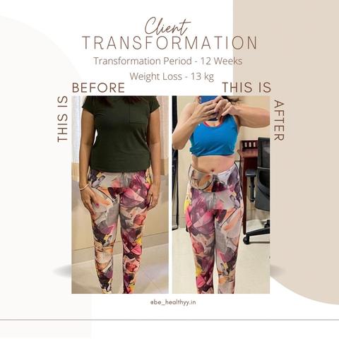 Client before and after photos: 13 kg lost in 12 weeks