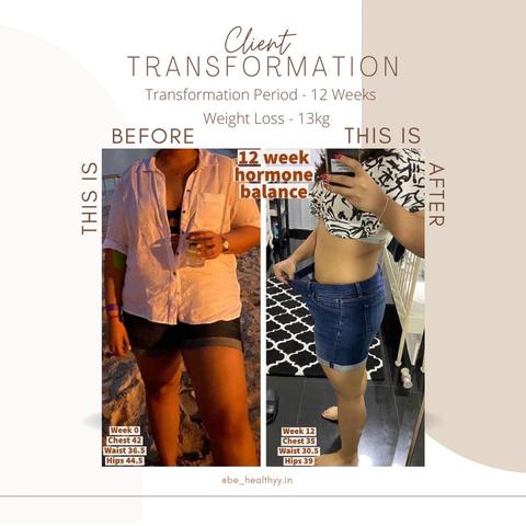 Client before and after photos: 13 kg lost in 12 weeks (Hormone balance)