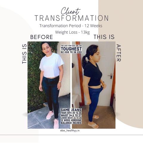 Client before and after photos: 13 kg lost in 12 weeks
