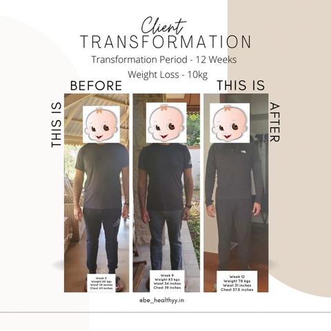 Client before and after photos: 10 kg lost in 12 weeks