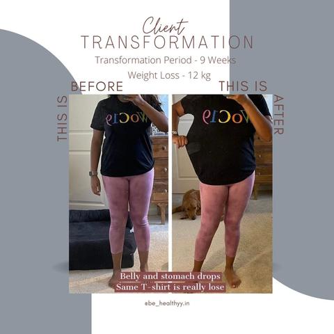 Client before and after photos: 12 kg lost in 9 weeks