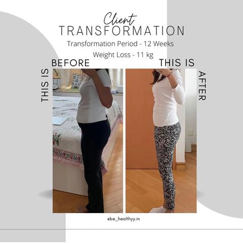 Client before and after photos: 11 kg lost in 12 weeks