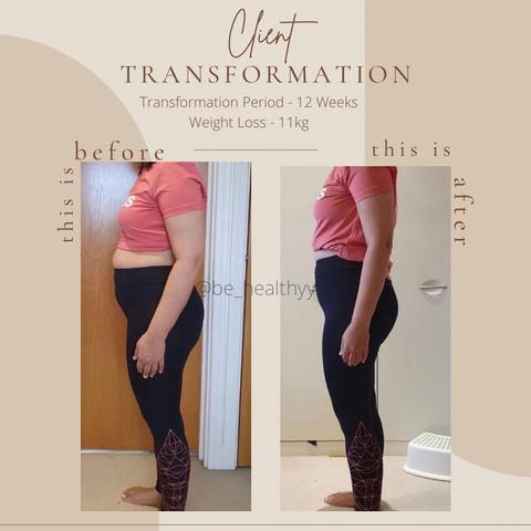 Client before and after photos: 11 kg lost in 12 weeks
