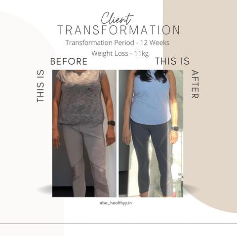 Client before and after photos: 11 kg lost in 12 weeks