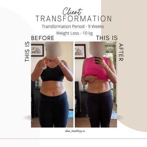 Client before and after photos: 10 kg lost in 9 weeks