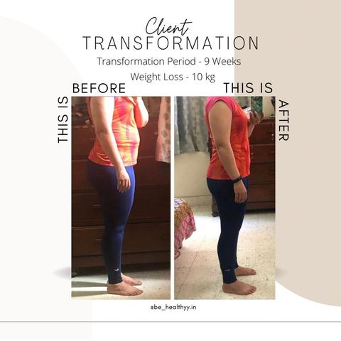 Client before and after photos: 10 kg lost in 9 weeks