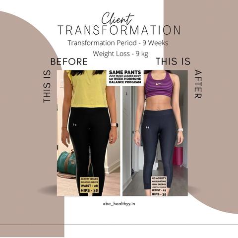 Client before and after photos: 9 kg lost in 9 weeks